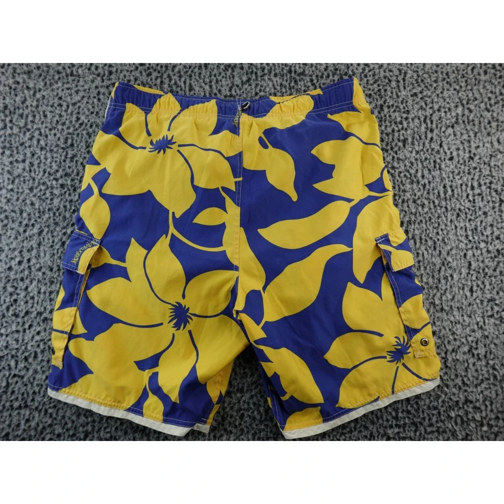 Abercrombie Fitch Mens Yellow Blue Floral Board Shorts Cargo Pockets Size M‎